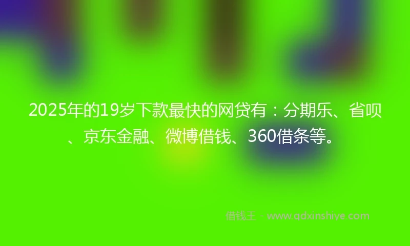 2025年的19岁下款最快的网贷有：分期乐、省呗、京东金融、微博借钱、360借条等。