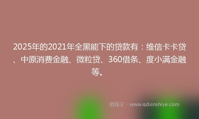 2025年的2021年全黑能下的贷款有：维信卡卡贷、中原消费金融、微粒贷、360借条、度小满金融等。