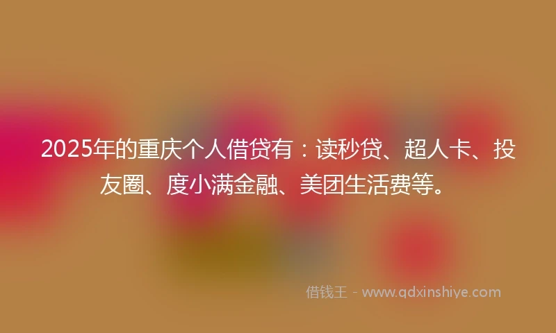 2025年的重庆个人借贷有：读秒贷、超人卡、投友圈、度小满金融、美团生活费等。