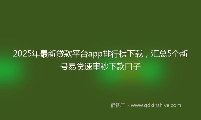 2025年最新贷款平台app排行榜下载，汇总5个新号易贷速审秒下款口子