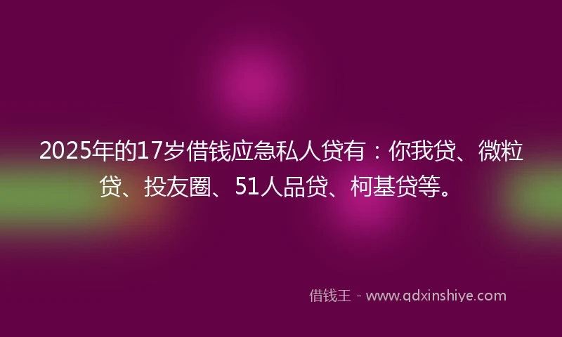 2025年的17岁借钱应急私人贷有：你我贷、微粒贷、投友圈、51人品贷、柯基贷等。