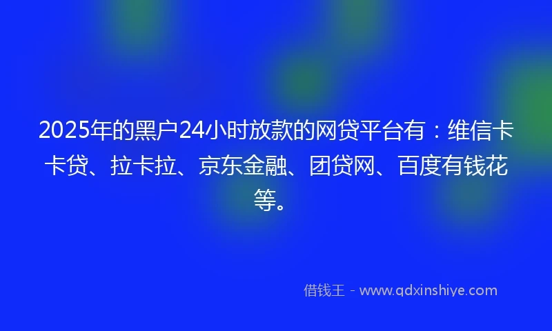 2025年的黑户24小时放款的网贷平台有：维信卡卡贷、拉卡拉、京东金融、团贷网、百度有钱花等。