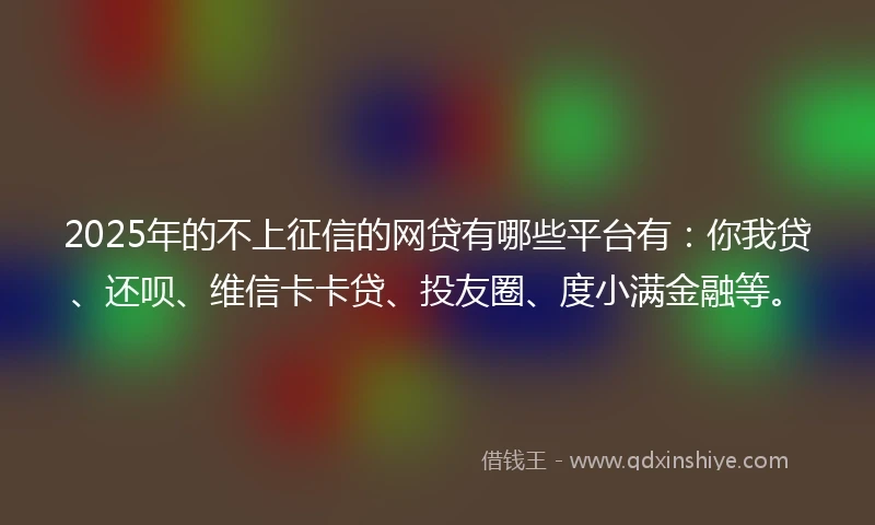 2025年的不上征信的网贷有哪些平台有：你我贷、还呗、维信卡卡贷、投友圈、度小满金融等。