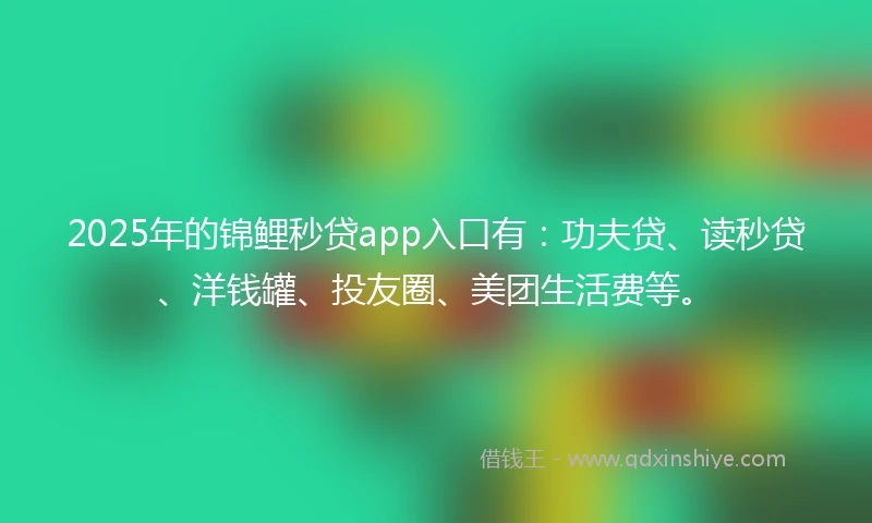 2025年的锦鲤秒贷app入口有：功夫贷、读秒贷、洋钱罐、投友圈、美团生活费等。