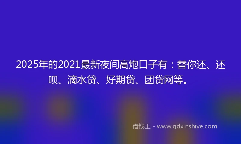 2025年的2021最新夜间高炮口子有：替你还、还呗、滴水贷、好期贷、团贷网等。