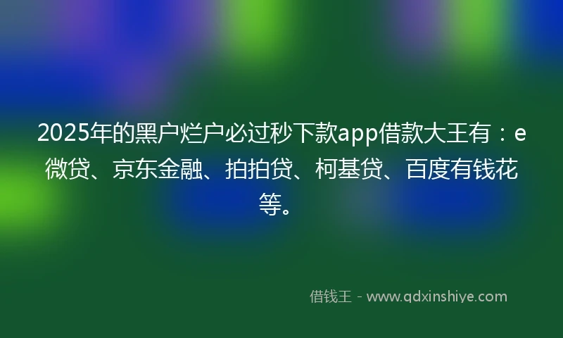 2025年的黑户烂户必过秒下款app借款大王有：e微贷、京东金融、拍拍贷、柯基贷、百度有钱花等。