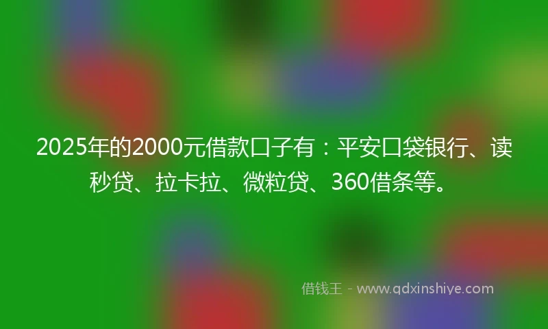 2025年的2000元借款口子有：平安口袋银行、读秒贷、拉卡拉、微粒贷、360借条等。