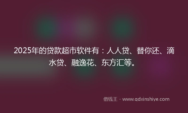 2025年的贷款超市软件有：人人贷、替你还、滴水贷、融逸花、东方汇等。