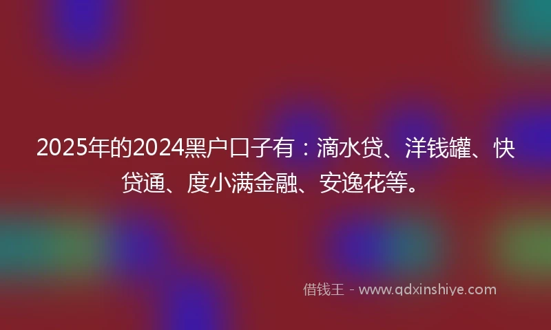 2025年的2024黑户口子有：滴水贷、洋钱罐、快贷通、度小满金融、安逸花等。