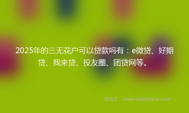 2025年的三无花户可以贷款吗有：e微贷、好期贷、我来贷、投友圈、团贷网等。