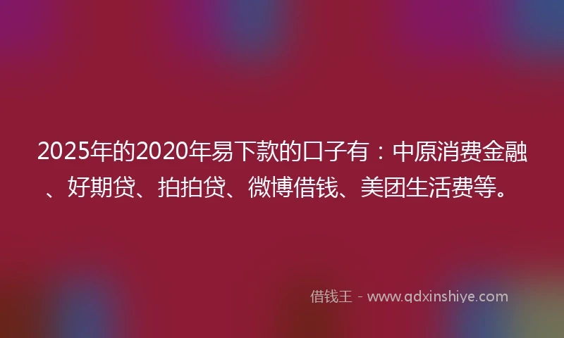 2025年的2020年易下款的口子有：中原消费金融、好期贷、拍拍贷、微博借钱、美团生活费等。