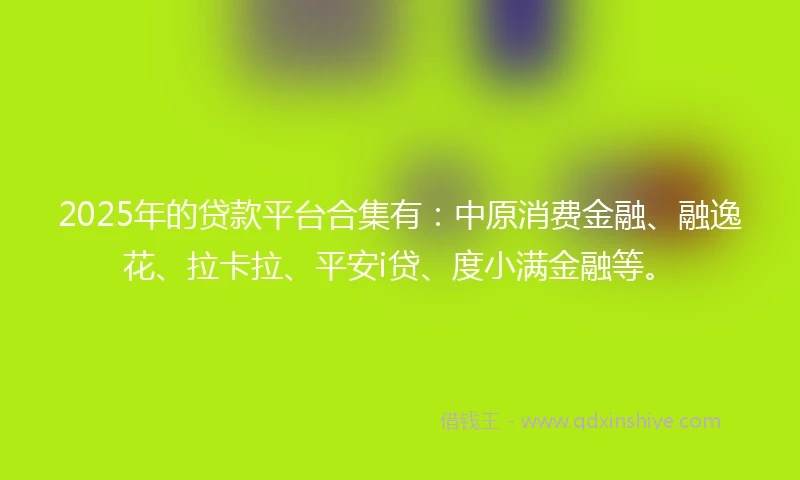 2025年的贷款平台合集有：中原消费金融、融逸花、拉卡拉、平安i贷、度小满金融等。