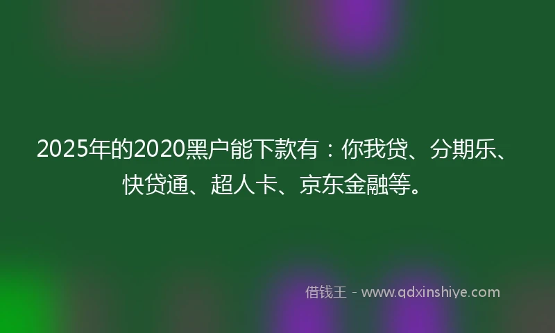 2025年的2020黑户能下款有：你我贷、分期乐、快贷通、超人卡、京东金融等。
