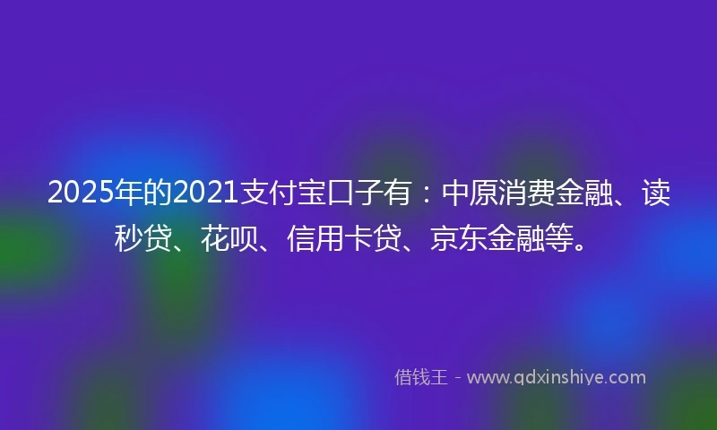 2025年的2021支付宝口子有：中原消费金融、读秒贷、花呗、信用卡贷、京东金融等。