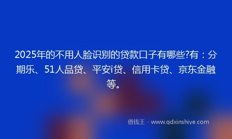 2025年的不用人脸识别的贷款口子有哪些?有：分期乐、51人品贷、平安i贷、信用卡贷、京东金融等。