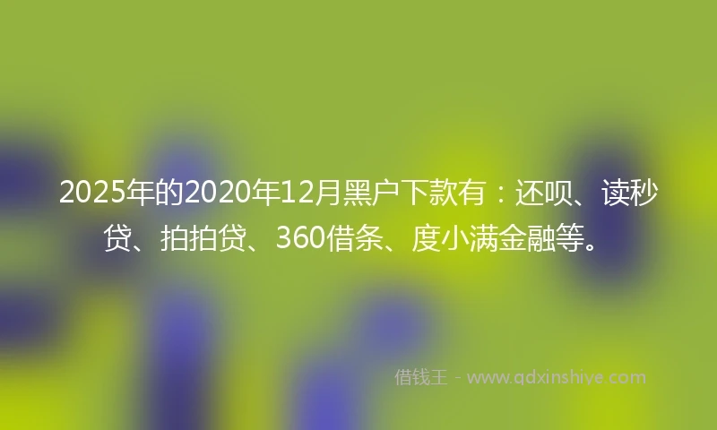 2025年的2020年12月黑户下款有：还呗、读秒贷、拍拍贷、360借条、度小满金融等。