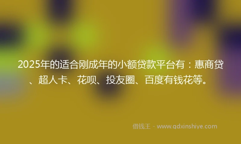 2025年的适合刚成年的小额贷款平台有：惠商贷、超人卡、花呗、投友圈、百度有钱花等。