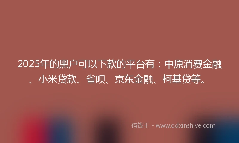 2025年的黑户可以下款的平台有：中原消费金融、小米贷款、省呗、京东金融、柯基贷等。
