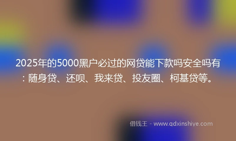 2025年的5000黑户必过的网贷能下款吗安全吗有：随身贷、还呗、我来贷、投友圈、柯基贷等。