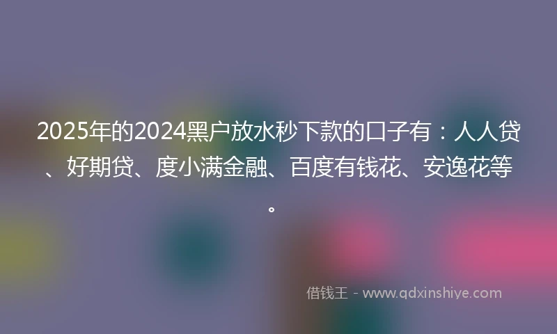 2025年的2024黑户放水秒下款的口子有：人人贷、好期贷、度小满金融、百度有钱花、安逸花等。