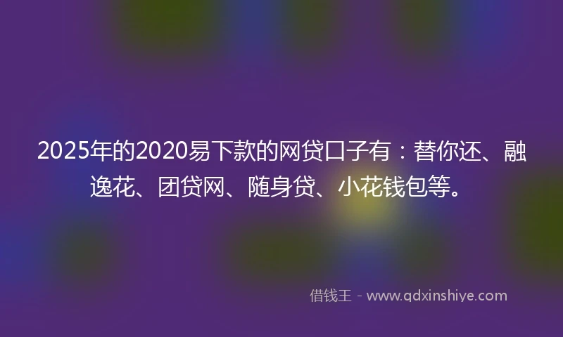 2025年的2020易下款的网贷口子有：替你还、融逸花、团贷网、随身贷、小花钱包等。