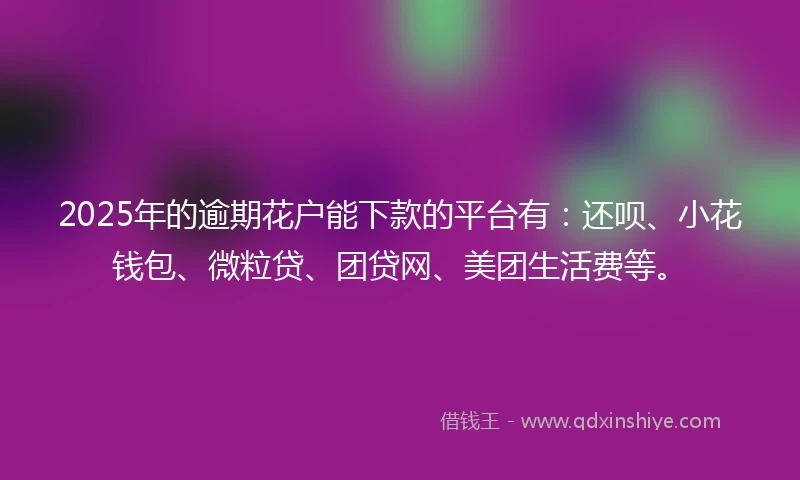 2025年的逾期花户能下款的平台有：还呗、小花钱包、微粒贷、团贷网、美团生活费等。