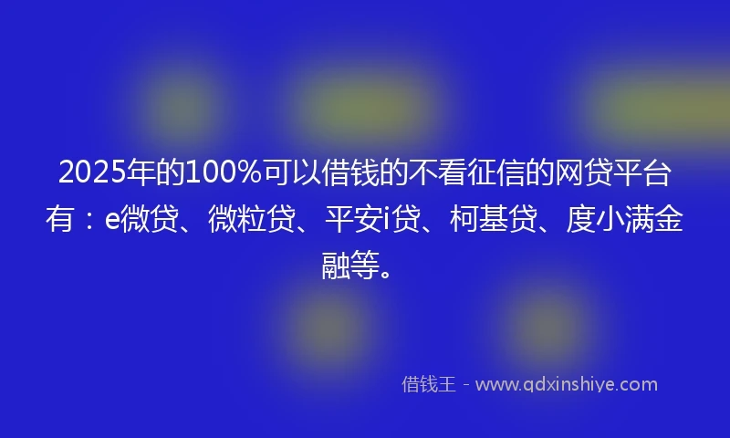 2025年的100%可以借钱的不看征信的网贷平台有：e微贷、微粒贷、平安i贷、柯基贷、度小满金融等。
