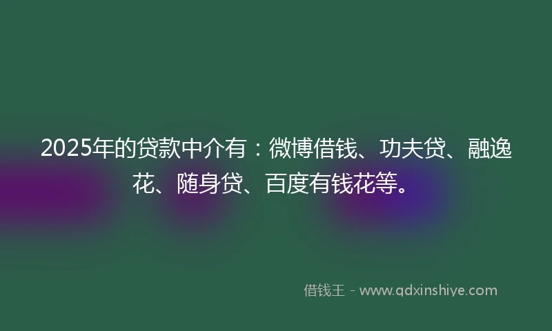 2025年的贷款中介有：微博借钱、功夫贷、融逸花、随身贷、百度有钱花等。