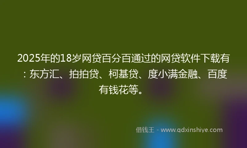 2025年的18岁网贷百分百通过的网贷软件下载有：东方汇、拍拍贷、柯基贷、度小满金融、百度有钱花等。