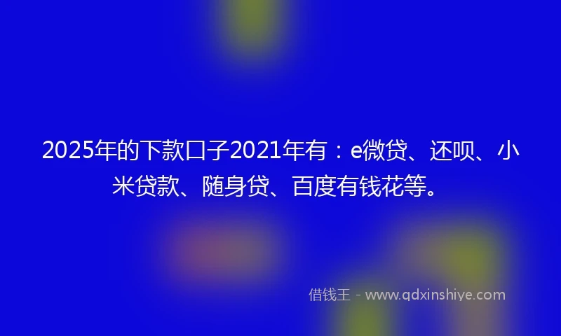 2025年的下款口子2021年有：e微贷、还呗、小米贷款、随身贷、百度有钱花等。