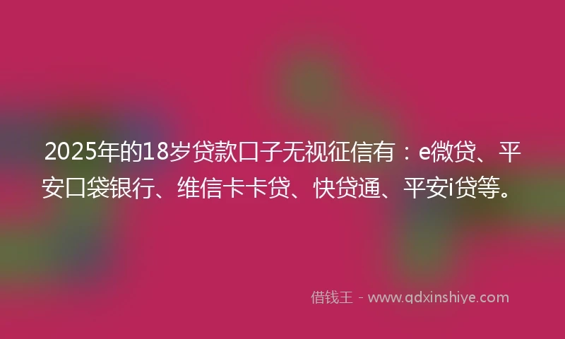 2025年的18岁贷款口子无视征信有：e微贷、平安口袋银行、维信卡卡贷、快贷通、平安i贷等。