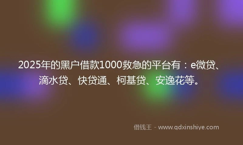 2025年的黑户借款1000救急的平台有：e微贷、滴水贷、快贷通、柯基贷、安逸花等。