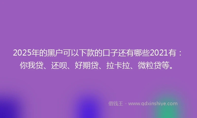 2025年的黑户可以下款的口子还有哪些2021有：你我贷、还呗、好期贷、拉卡拉、微粒贷等。