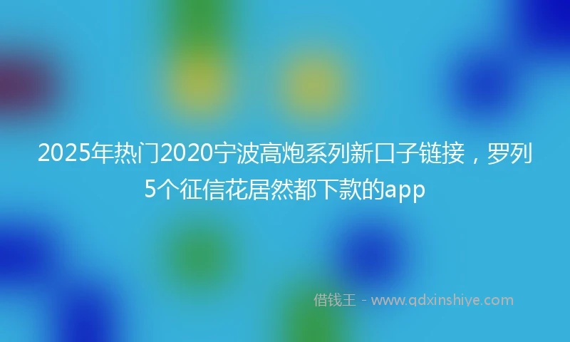 2025年热门2020宁波高炮系列新口子链接，罗列5个征信花居然都下款的app