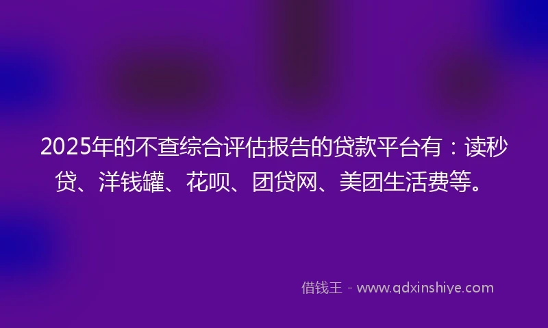 2025年的不查综合评估报告的贷款平台有：读秒贷、洋钱罐、花呗、团贷网、美团生活费等。