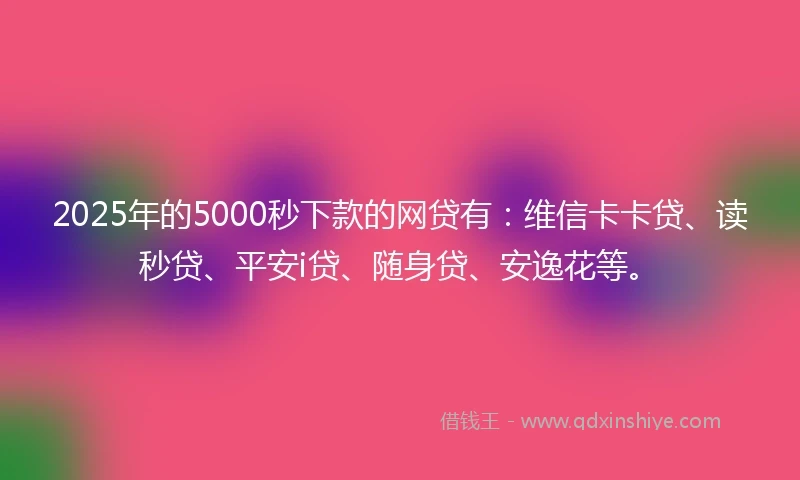 2025年的5000秒下款的网贷有：维信卡卡贷、读秒贷、平安i贷、随身贷、安逸花等。