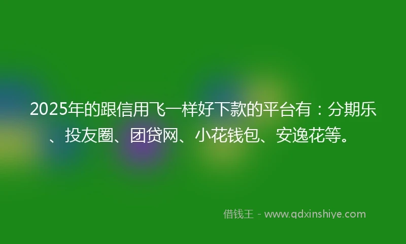 2025年的跟信用飞一样好下款的平台有：分期乐、投友圈、团贷网、小花钱包、安逸花等。