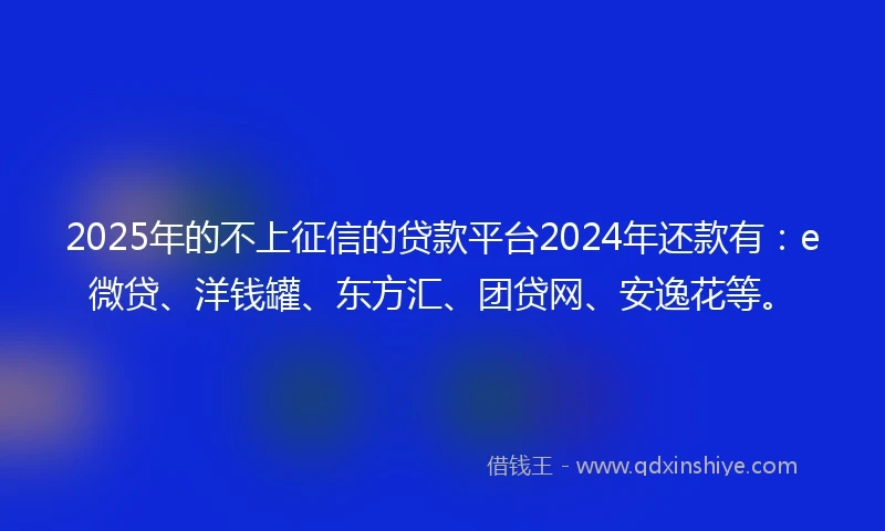 2025年的不上征信的贷款平台2024年还款有：e微贷、洋钱罐、东方汇、团贷网、安逸花等。