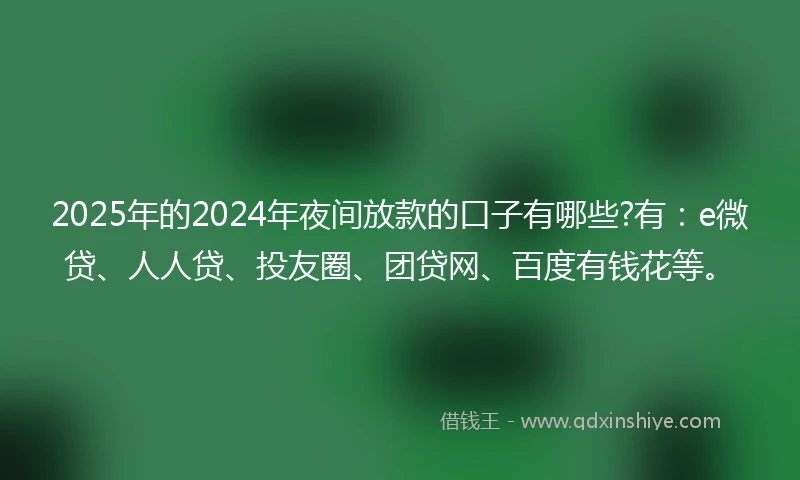 2025年的2024年夜间放款的口子有哪些?有：e微贷、人人贷、投友圈、团贷网、百度有钱花等。