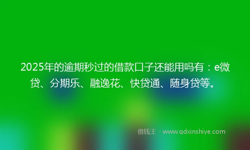 2025年的逾期秒过的借款口子还能用吗有：e微贷、分期乐、融逸花、快贷通、随身贷等。