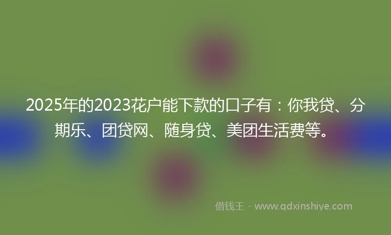 2025年的2023花户能下款的口子有：你我贷、分期乐、团贷网、随身贷、美团生活费等。