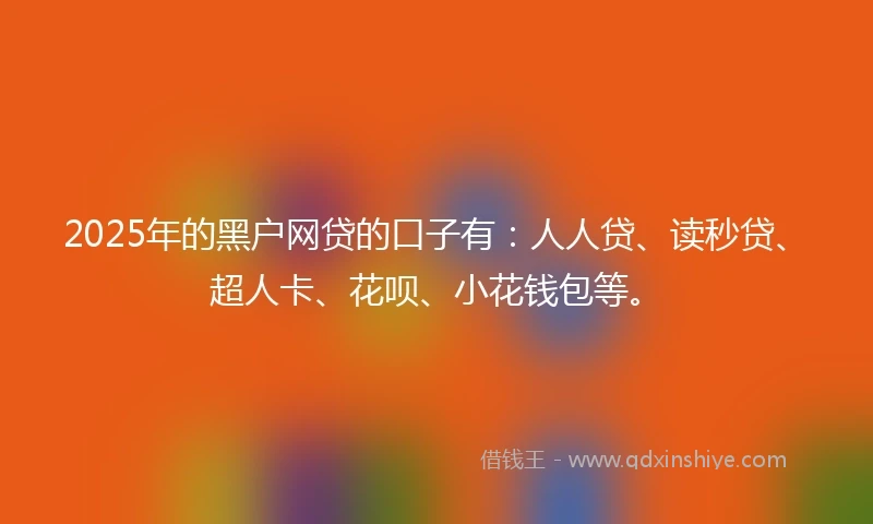 2025年的黑户网贷的口子有：人人贷、读秒贷、超人卡、花呗、小花钱包等。