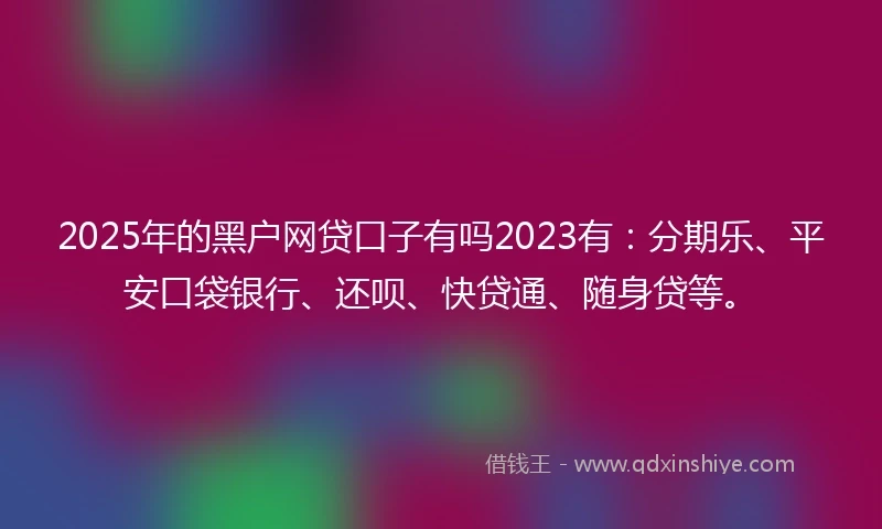 2025年的黑户网贷口子有吗2023有：分期乐、平安口袋银行、还呗、快贷通、随身贷等。
