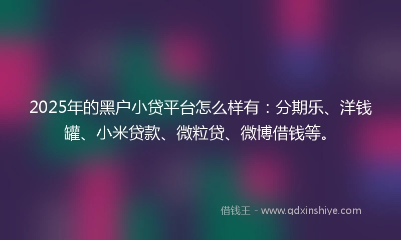 2025年的黑户小贷平台怎么样有：分期乐、洋钱罐、小米贷款、微粒贷、微博借钱等。