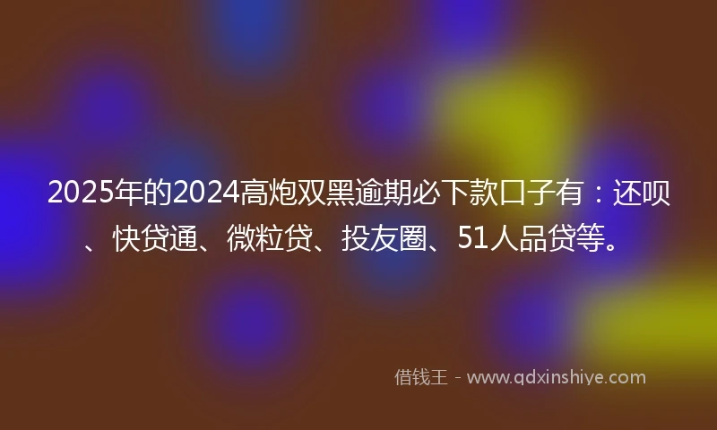 2025年的2024高炮双黑逾期必下款口子有：还呗、快贷通、微粒贷、投友圈、51人品贷等。