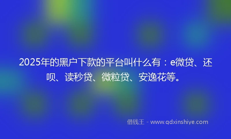 2025年的黑户下款的平台叫什么有：e微贷、还呗、读秒贷、微粒贷、安逸花等。