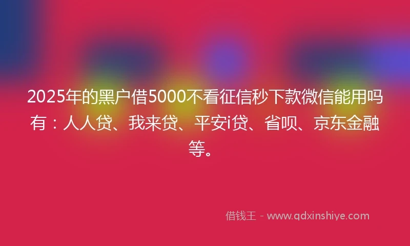 2025年的黑户借5000不看征信秒下款微信能用吗有：人人贷、我来贷、平安i贷、省呗、京东金融等。