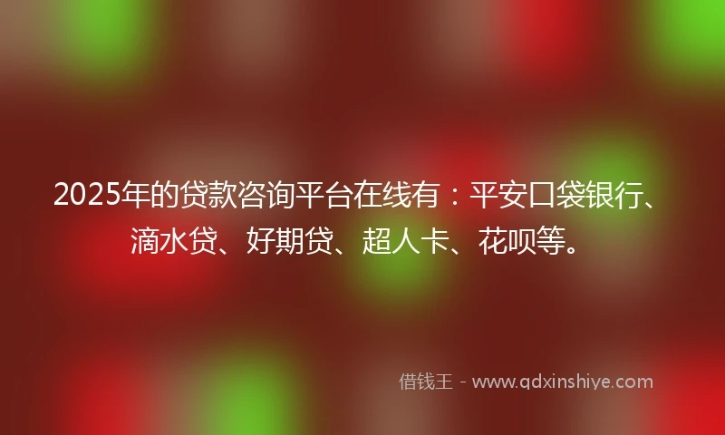 2025年的贷款咨询平台在线有：平安口袋银行、滴水贷、好期贷、超人卡、花呗等。