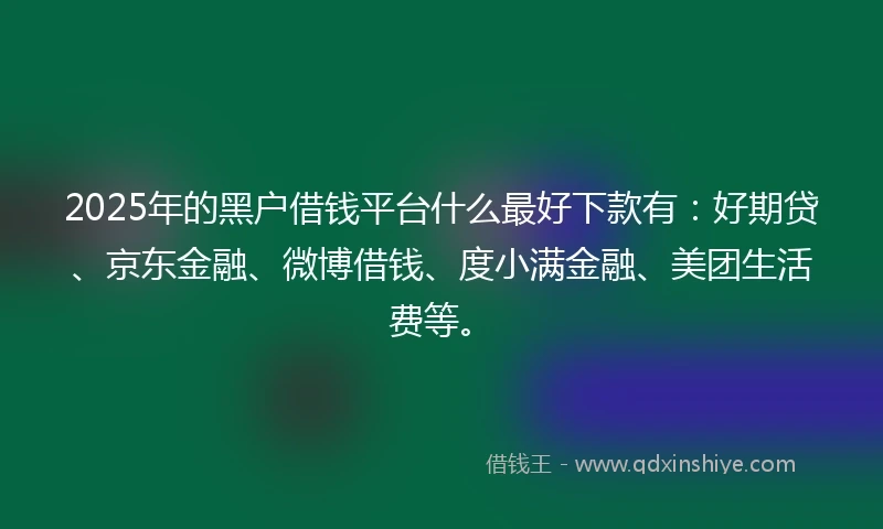 2025年的黑户借钱平台什么最好下款有：好期贷、京东金融、微博借钱、度小满金融、美团生活费等。