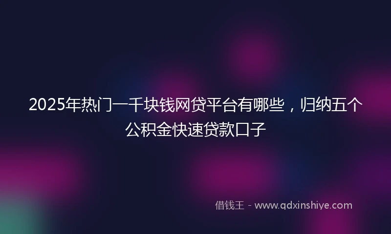 2025年热门一千块钱网贷平台有哪些，归纳五个公积金快速贷款口子